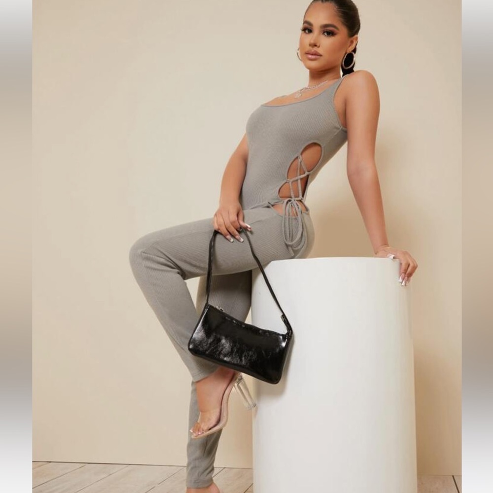SHEIN Gray Lace Up Cut Out Jumpsuit